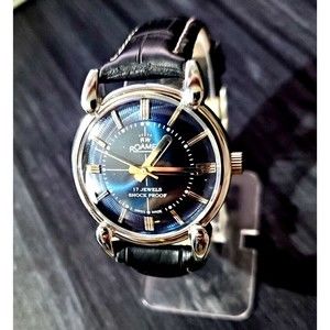 Vintage‎ Roamer Brevete Swiss Mens Mechanical Watch Blue Burst Serviced Runs